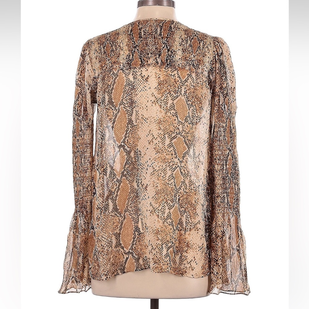 Diane von Furstenberg Snake Print Silk Blouse XXS Long Sleeve Sheer Top